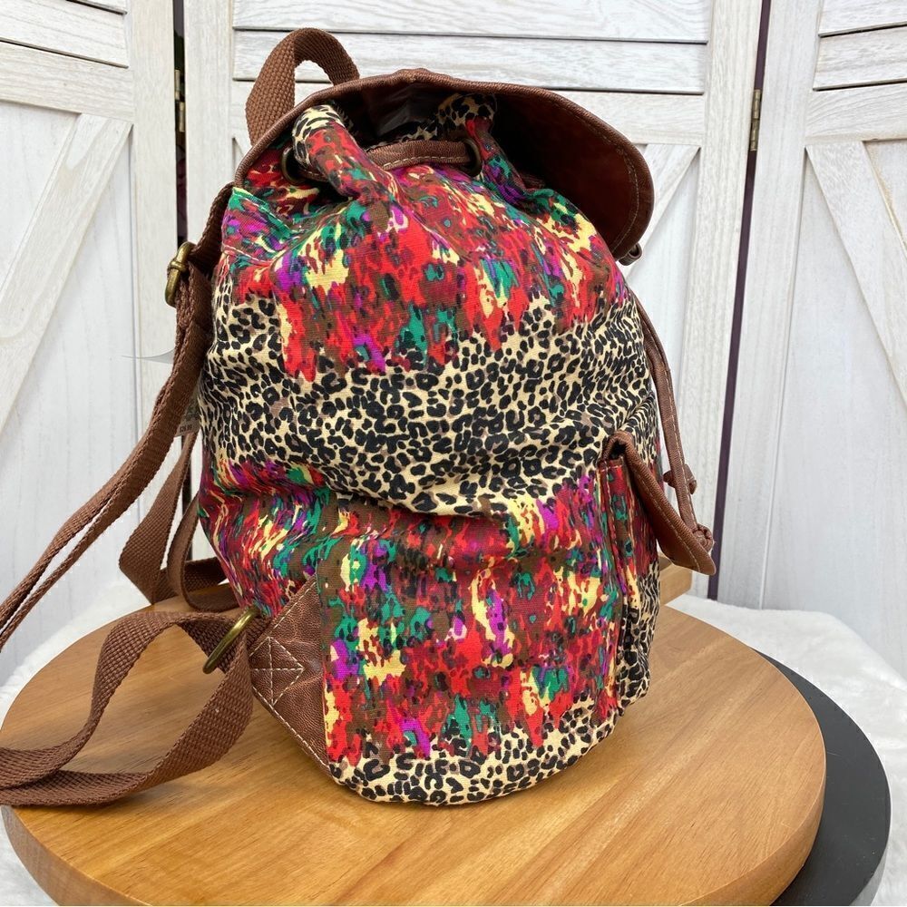 Bongo Leopard Print Multicolor Canvas Backpack Br… - image 3